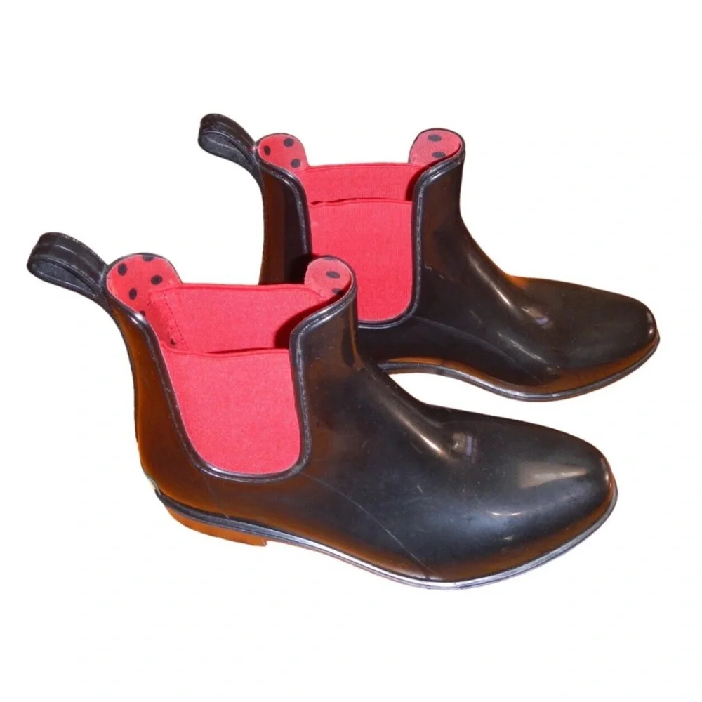 Men's Black Chelsea Rain Boots with Red Lining